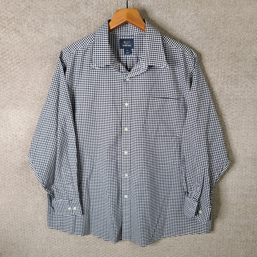 Members Mark Shirt Men XXL Black White Gingham Button Down Cotton Stretch Casual